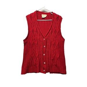Vintage Eddie Bauer Cable Knit Sweater Women’s Size Small Red Vest Cardigan USA